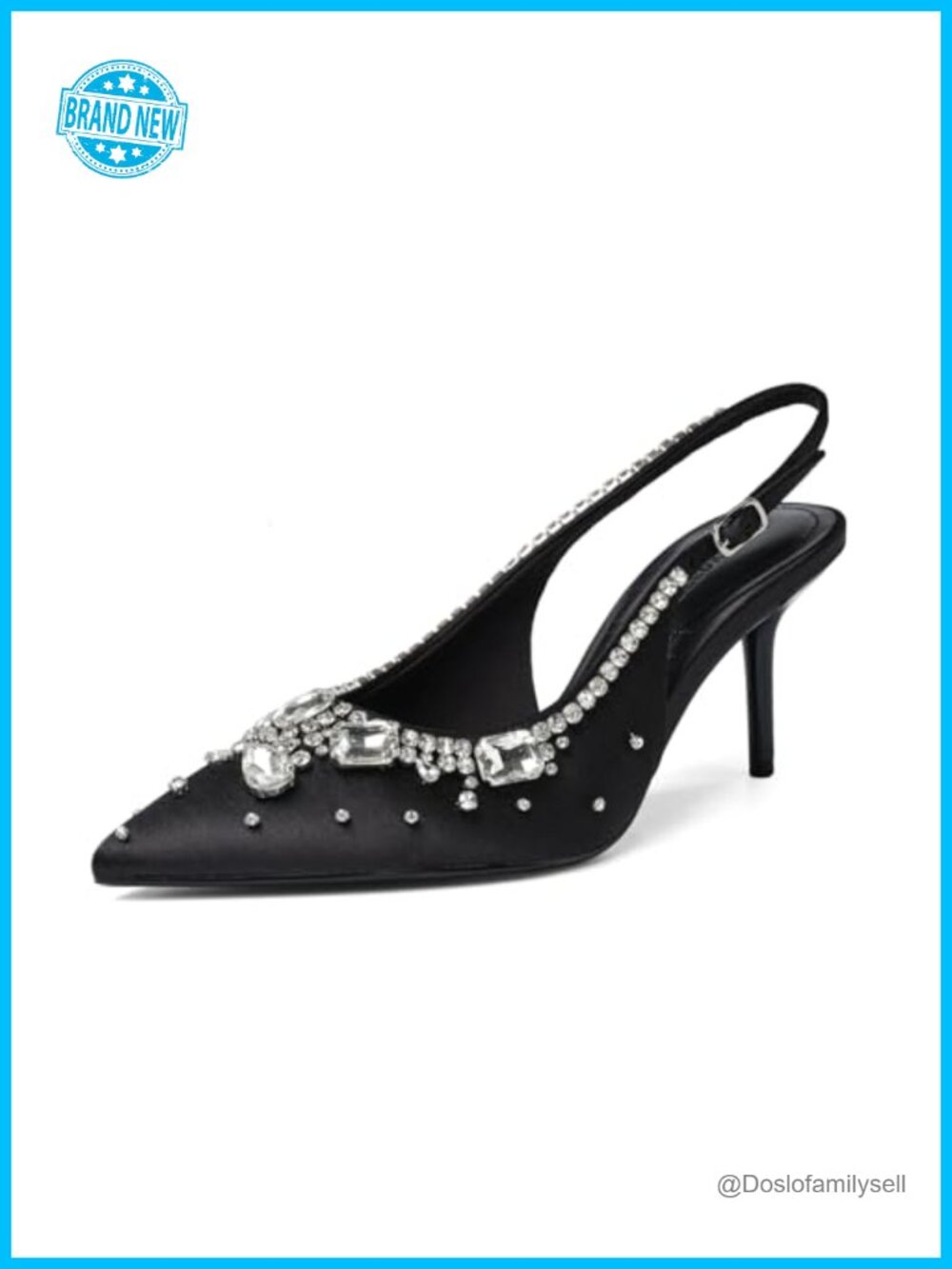 Satin Slingback Kitten Heels Pointed Toe Rhinestone